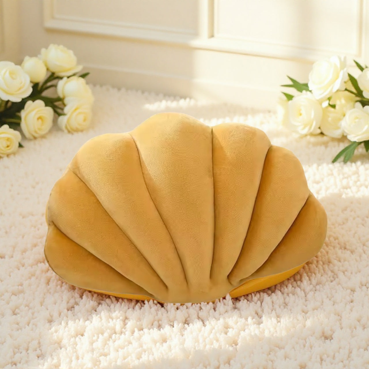 パールシェルクッション pearl shell cushion|北欧・韓国・海外インテリアに映える立体シェルデザインクッション【VELLRINA】