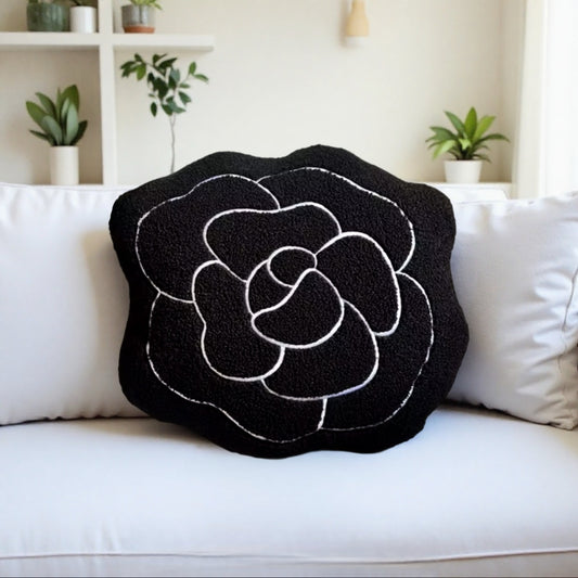 ローズパターンクッション　rose pattern cushion｜ 北欧・韓国・海外インテリアに馴染み、空間に大人の落ち着きをもたらすモノクロクッション【VELLRINA】
