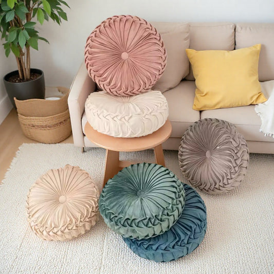 プリーツラウンドクッション　pleated round cushion｜北欧・韓国・海外インテリアに映える立体プリーツデザインクッション【VELLRINA】